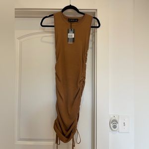 Lioness Ruched Bodycon Dress in Tan
